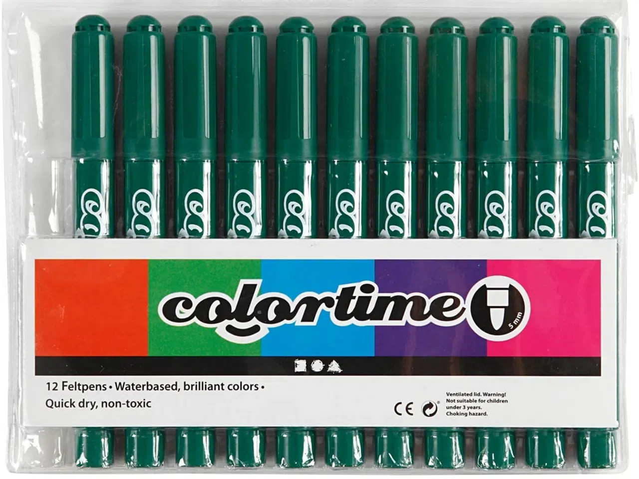 Billede 1 - Colortime Tusch, streg 5 mm, mørk grøn, 12stk./ 1 pk.