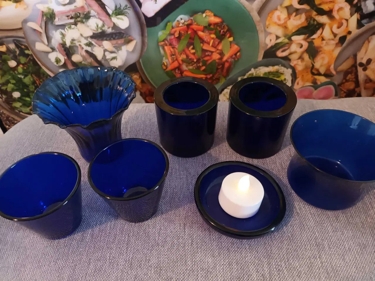 Billede 3 - 7 forskellige nips i blåt glas