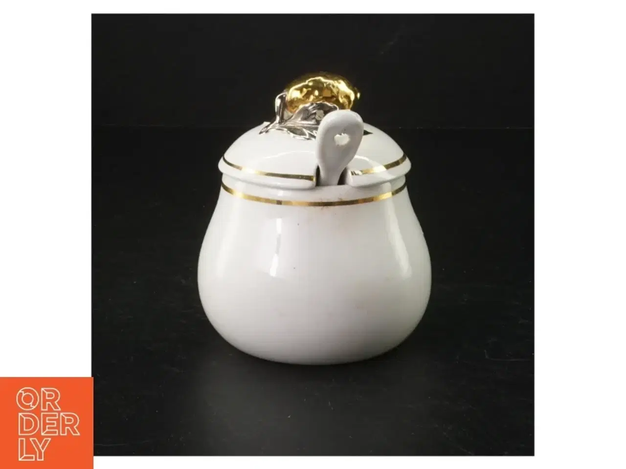 Billede 2 - Porcelænssukkerskål med løgformet låg og ske