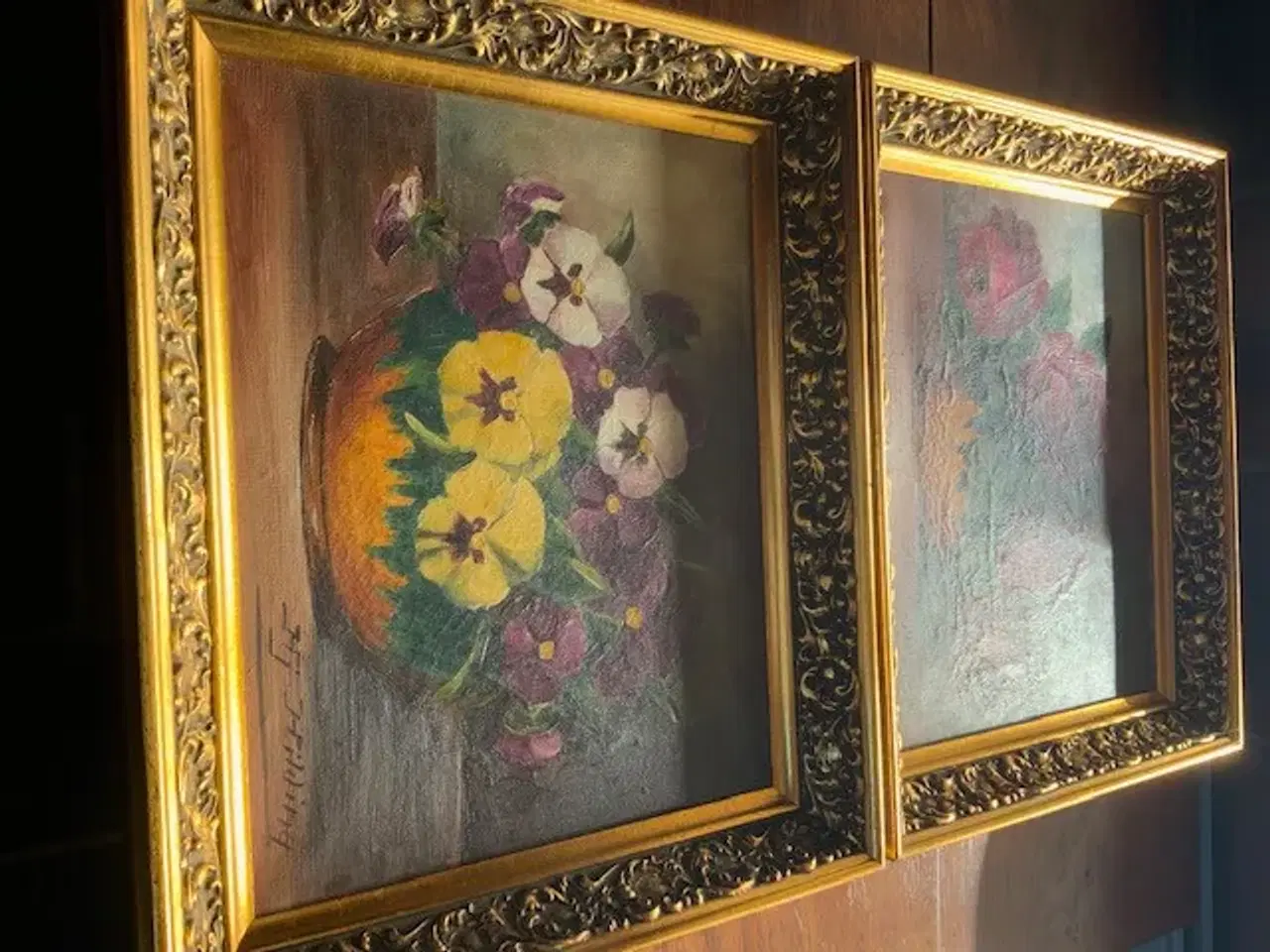 Billede 3 - Malerier, HJ. Hilding, blomster malerier.2.stk.