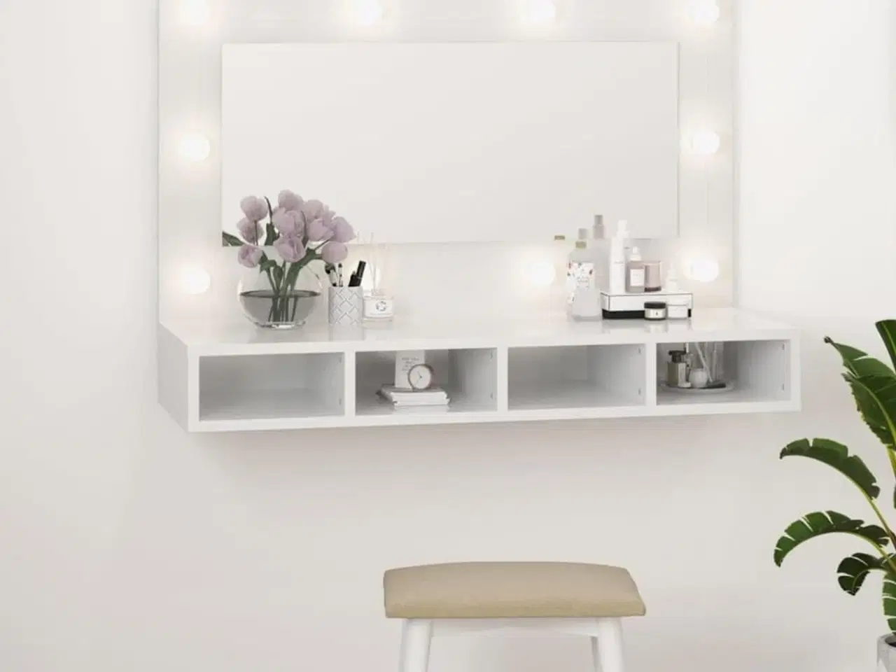 Billede 1 - Spejlskab med LED-lys 90x31,5x62 cm hvid højglans