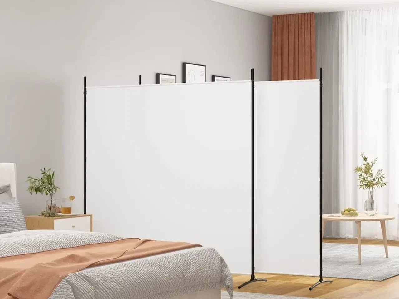 Billede 1 - 3-panels rumdeler 525x180 cm stof hvid