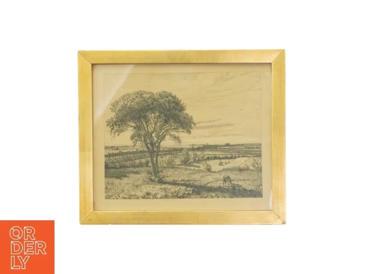 Billede 1 - Det åbne slettelandskab på heden af Vilhelm Kyhn (ca.1849) (indrammet tryk) (str. 30 x 25 cm)
