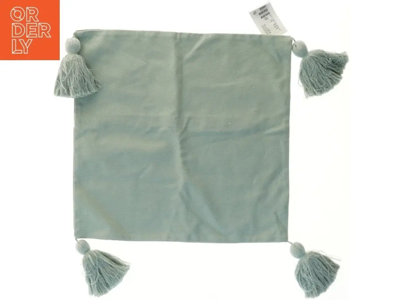 Billede 1 - grøn kvadratisk pude med kvaster fra H&M (str. 50x50 cm)