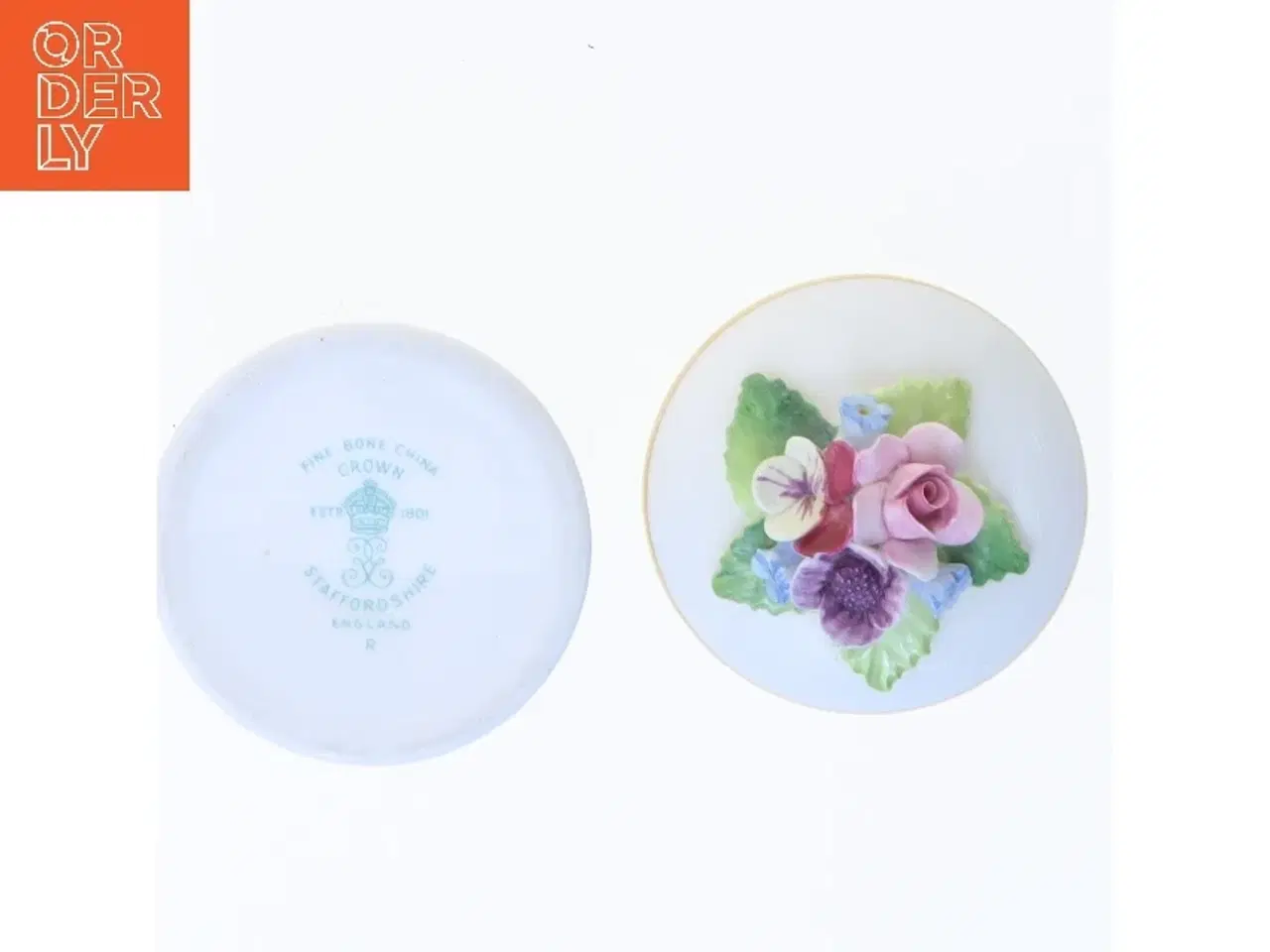 Billede 3 - Dekorativ porcelænsæske med blomsterlåg (str. 5 cm)