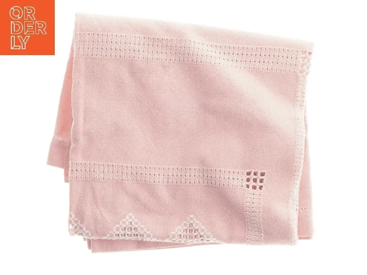 Billede 1 - Håndbroderet dug.Rosa tekstil med dekorative kanter (str. 104x112 cm)