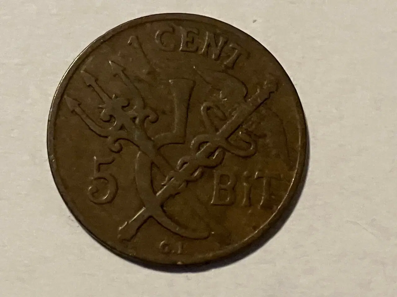 Billede 1 - 1 Cent 5 Bit Dansk Vestindien - Slidt