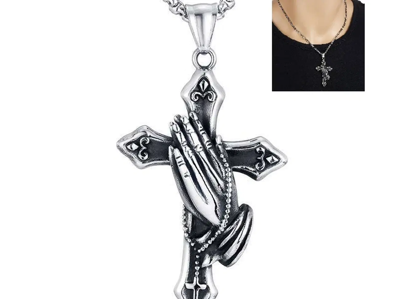 Billede 1 - * Smuk halskæde med Krucifiks og bedende hænder -