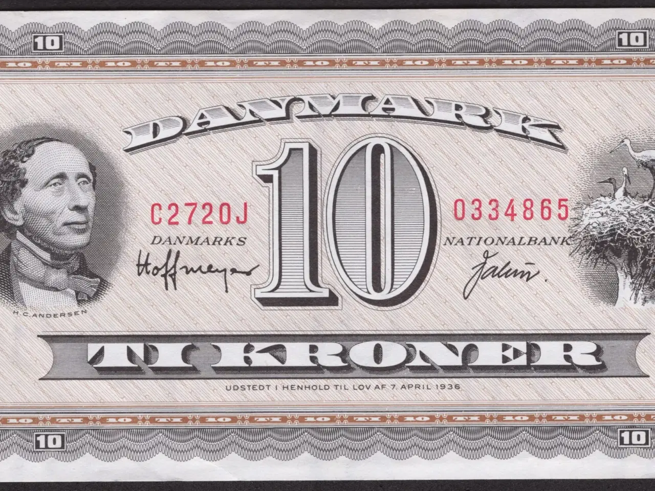 Billede 1 - Danmark 10 kroner C2 1972 OJ erstatningsseddel