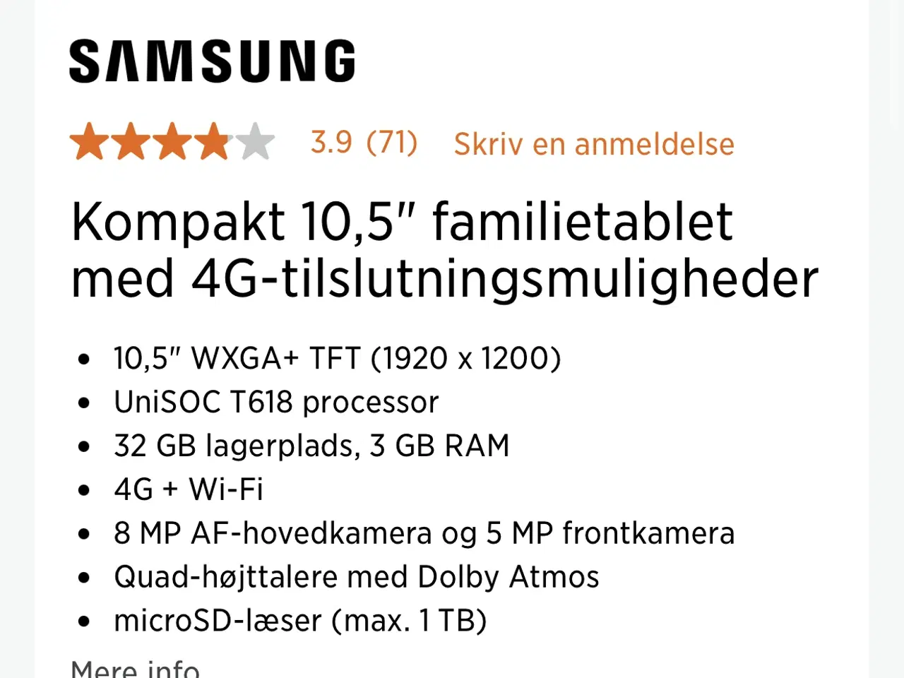 Billede 1 - Tablet Samsung helt ny