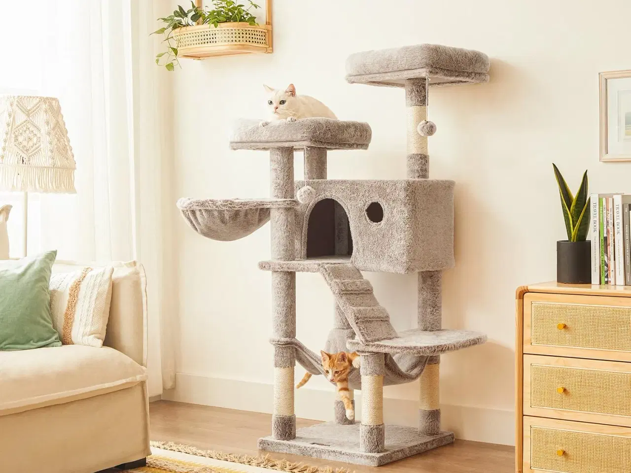 Billede 7 - Kattetræ FEANDREA – kradsetræ med blød beklædning, lys brun, 135 cm