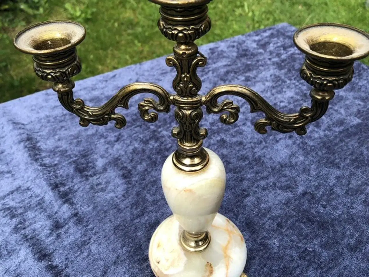 Billede 1 - 3-armet lysestage med marmorfod