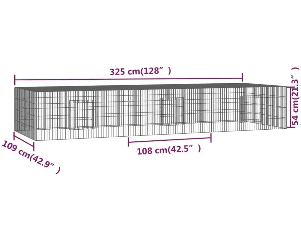 Billede 7 - 3-panels kaninbur 325x109x54 cm galvaniseret jern
