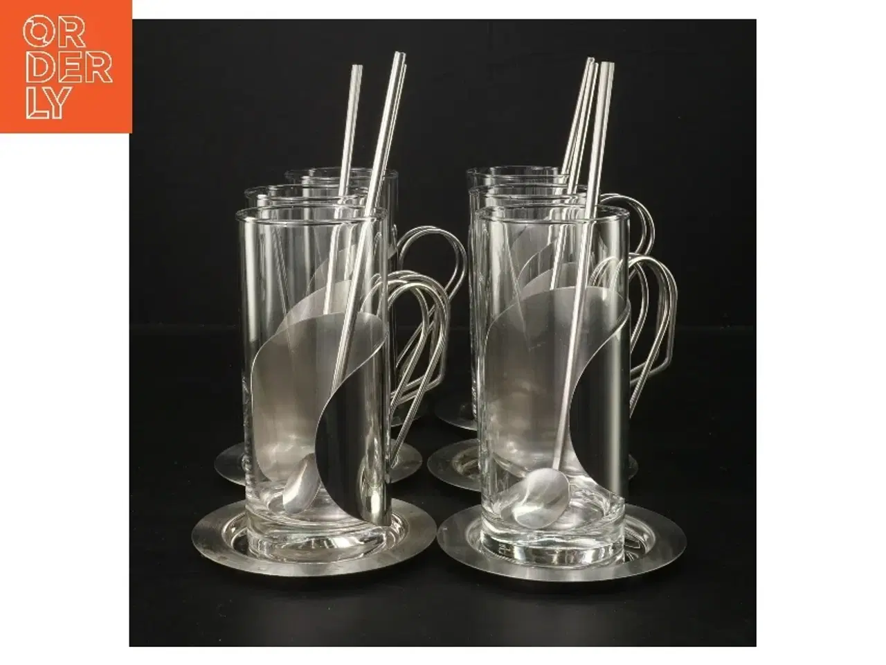 Billede 1 - Sæt af glas med metalholder og ske (str. Ø 6x13,5 cm)