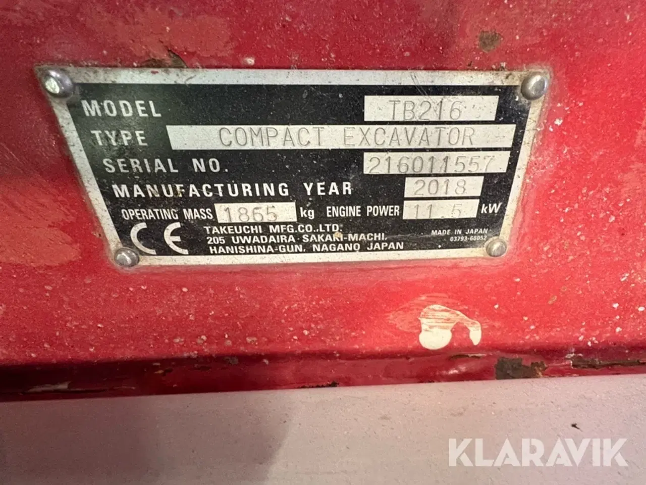 Billede 5 - Gravemaskine Takeuchi TB216