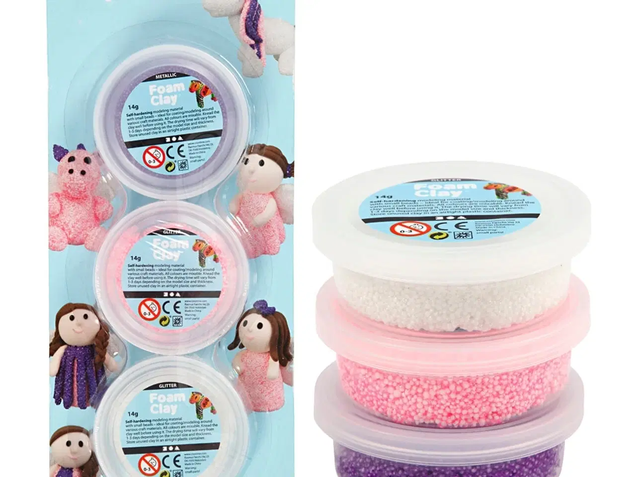 Billede 1 - Foam Clay® Glitter & Metallic - Pink, Lilla, Hvid 3x14g