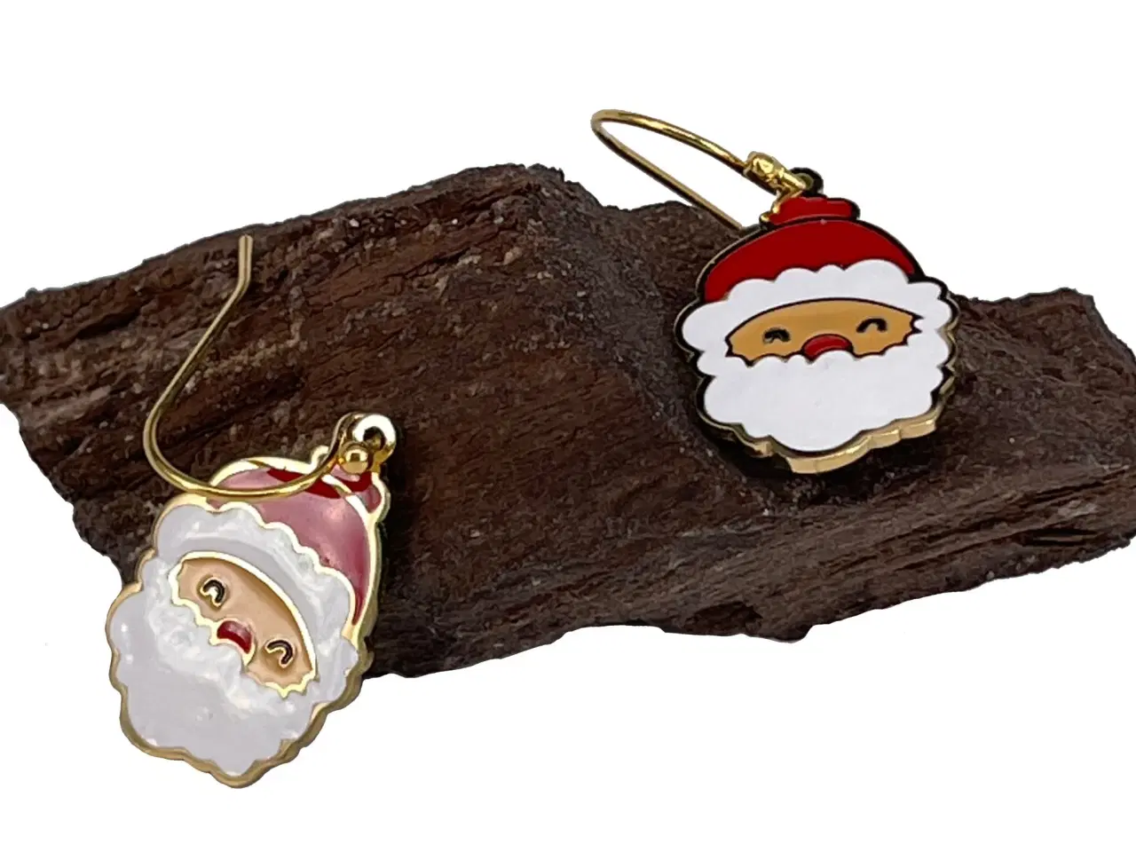 Billede 2 - Jule-øreringe, med nissehoved, i rød og hvid ename