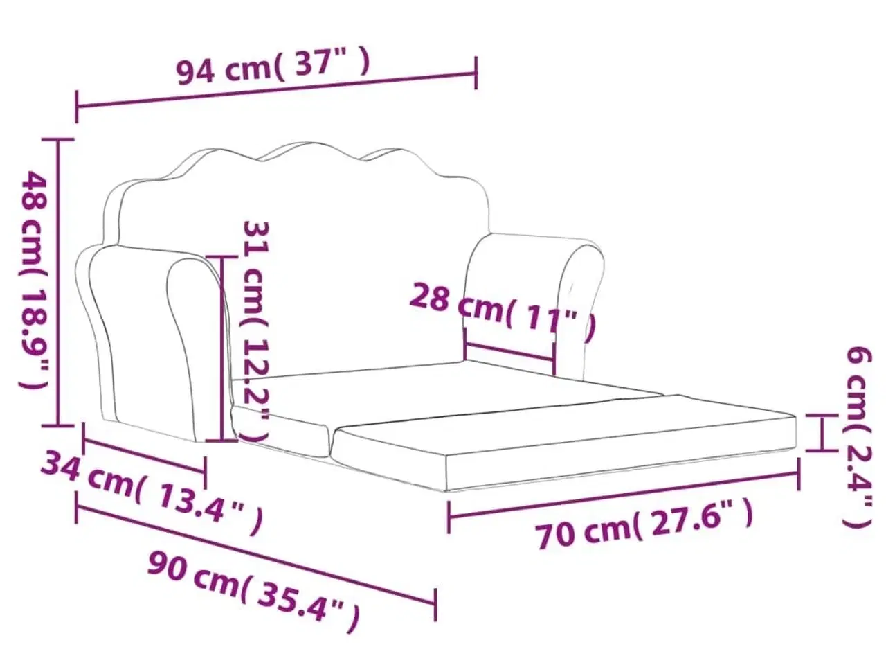 Billede 9 - 2-personers sovesofa til børn blødt plys lyserød