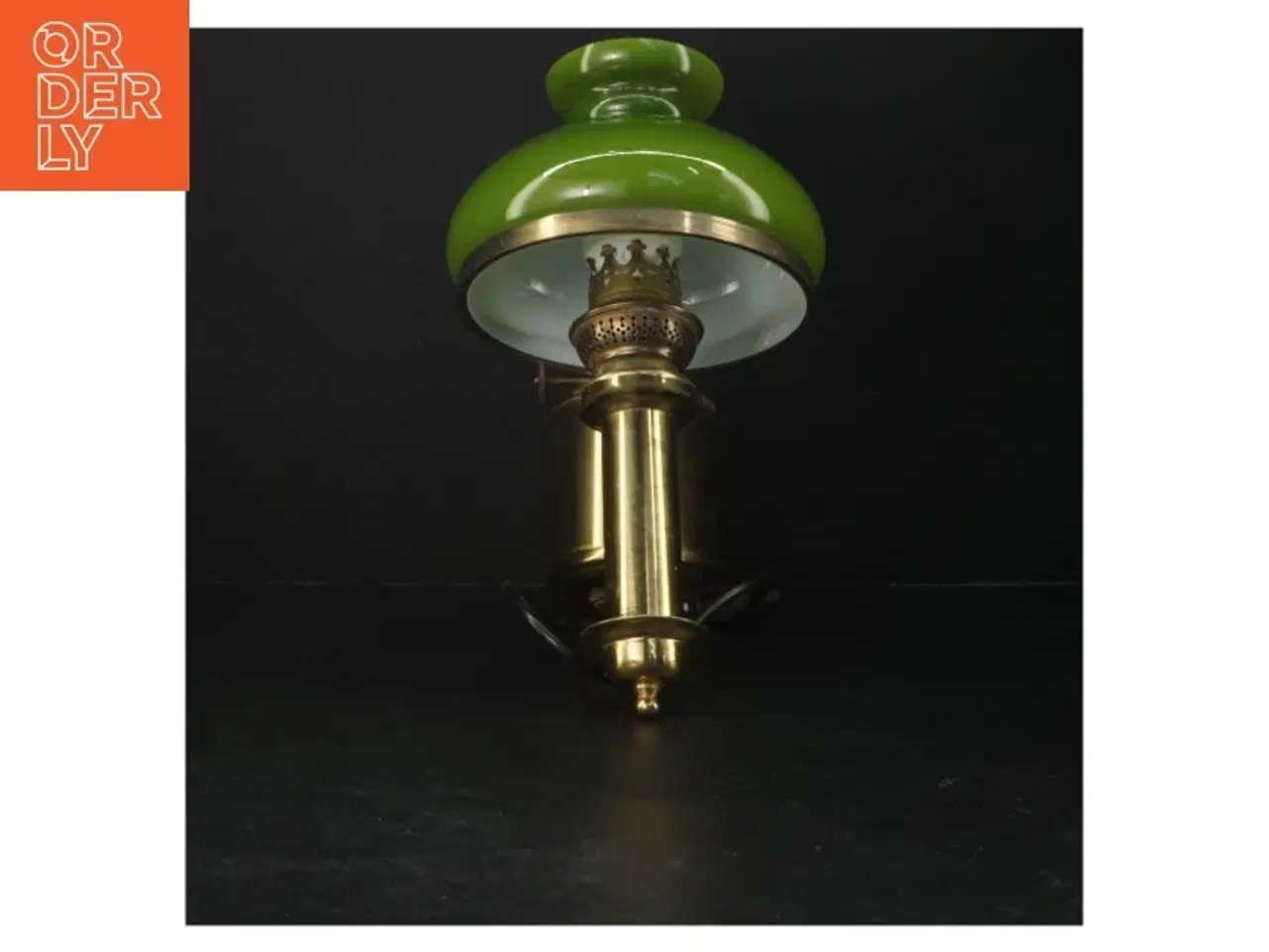Billede 2 - Antik messing væglampe med grøn glasskærm (str. Ø 17x30x28 cm)