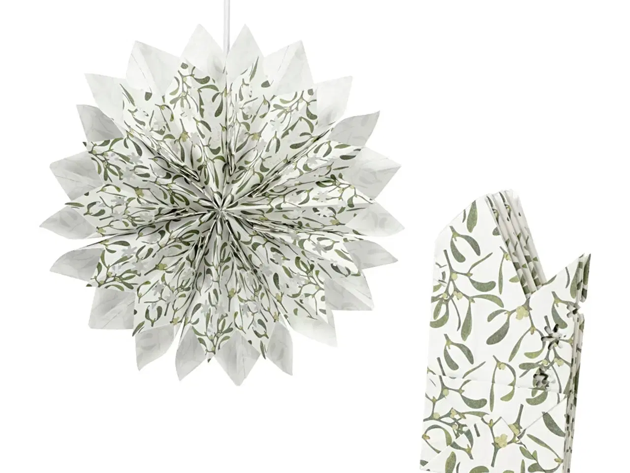 Billede 1 - Festlig papirstjerne i grøn og hvid - 33 cm sæt