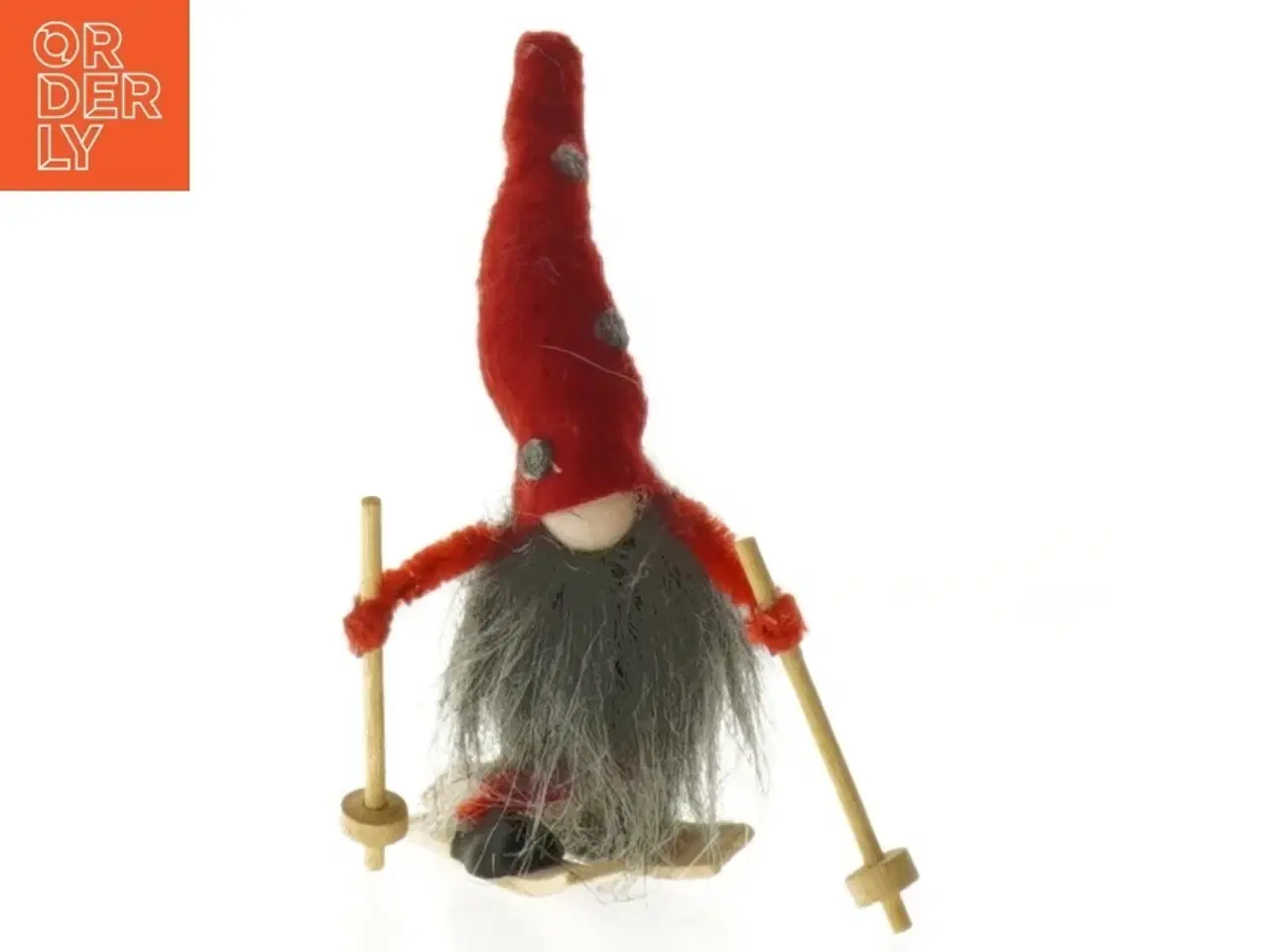Billede 1 - Håndlavet nissefigur på ski (str. 12 cm)