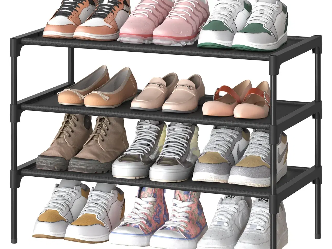 Billede 1 - Skostativ med 3 hylder – pladsbesparende skoreol i metal med non-woven hylder, ink black