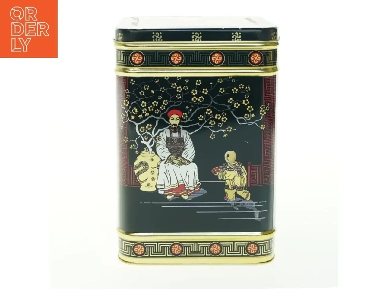 Billede 3 - Dekorativ kagedåse med asiatisk motiv (str. H. 21,5 cm. 15 x 15 cm)