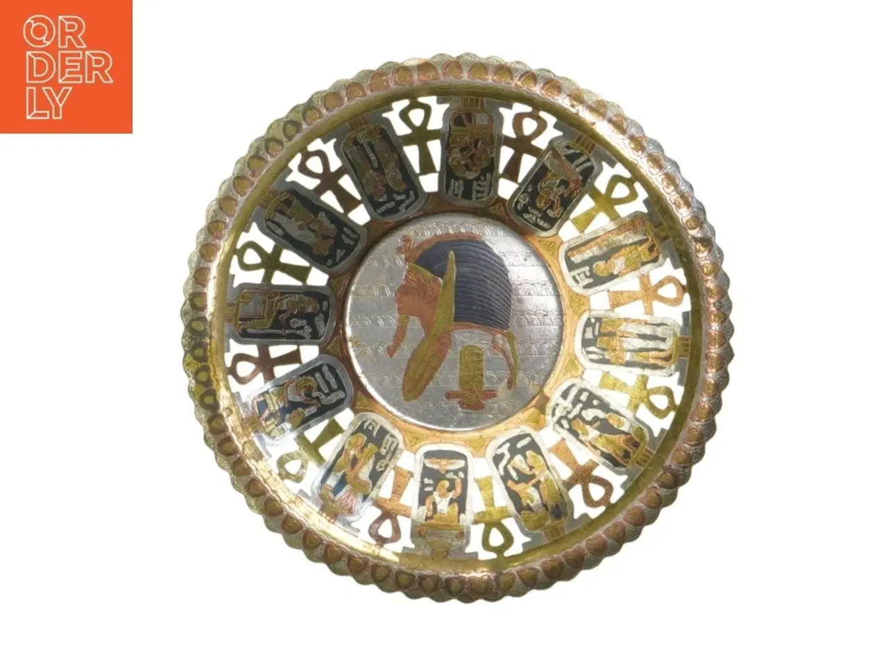 Billede 1 - Dekorativt metal fad med egyptisk motiv (str. Ø 19 cm)