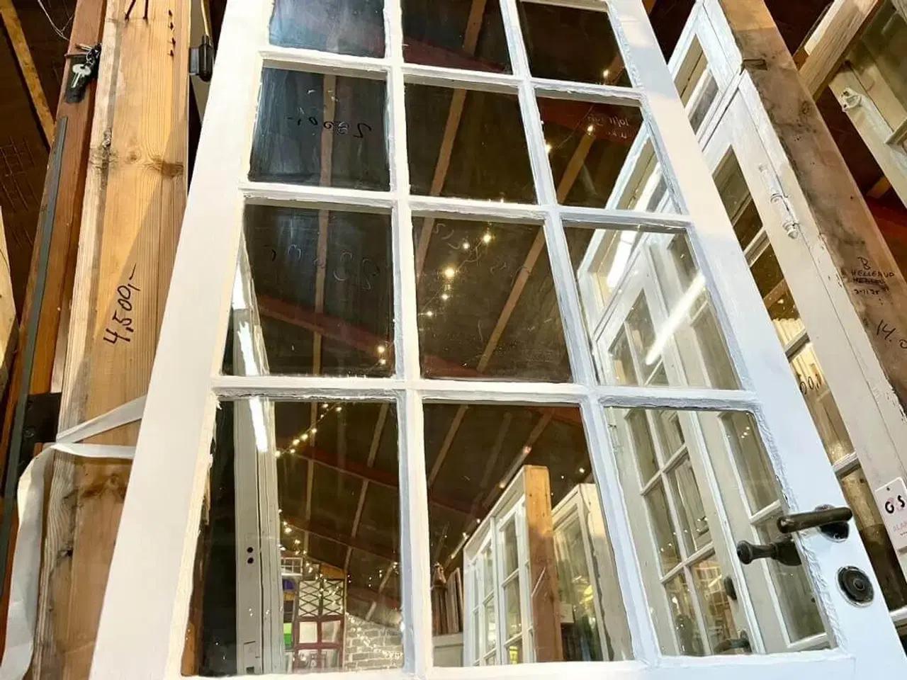 Billede 4 - Smal , udvendig enkeltdør m. gammelt glas