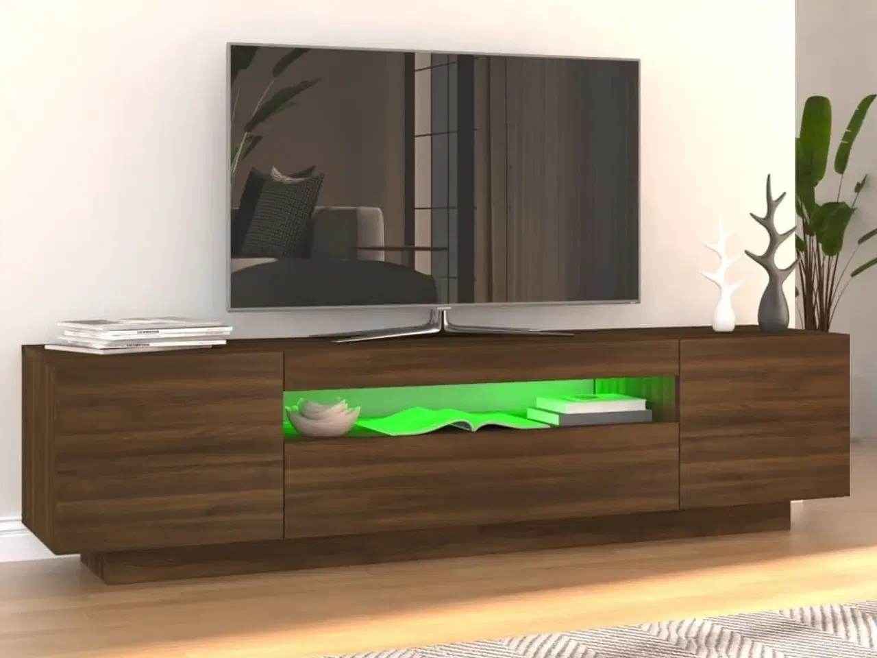 Billede 3 - Tv-bord med LED-lys 160x35x40 cm brun egetræsfarve