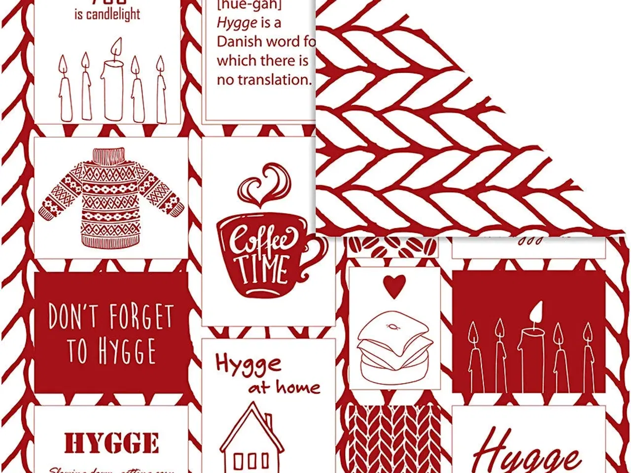 Billede 1 - Designpapir, hygge og strik, ark 30,5x30,5 cm, 180 g, 5ark/ 1 pk.