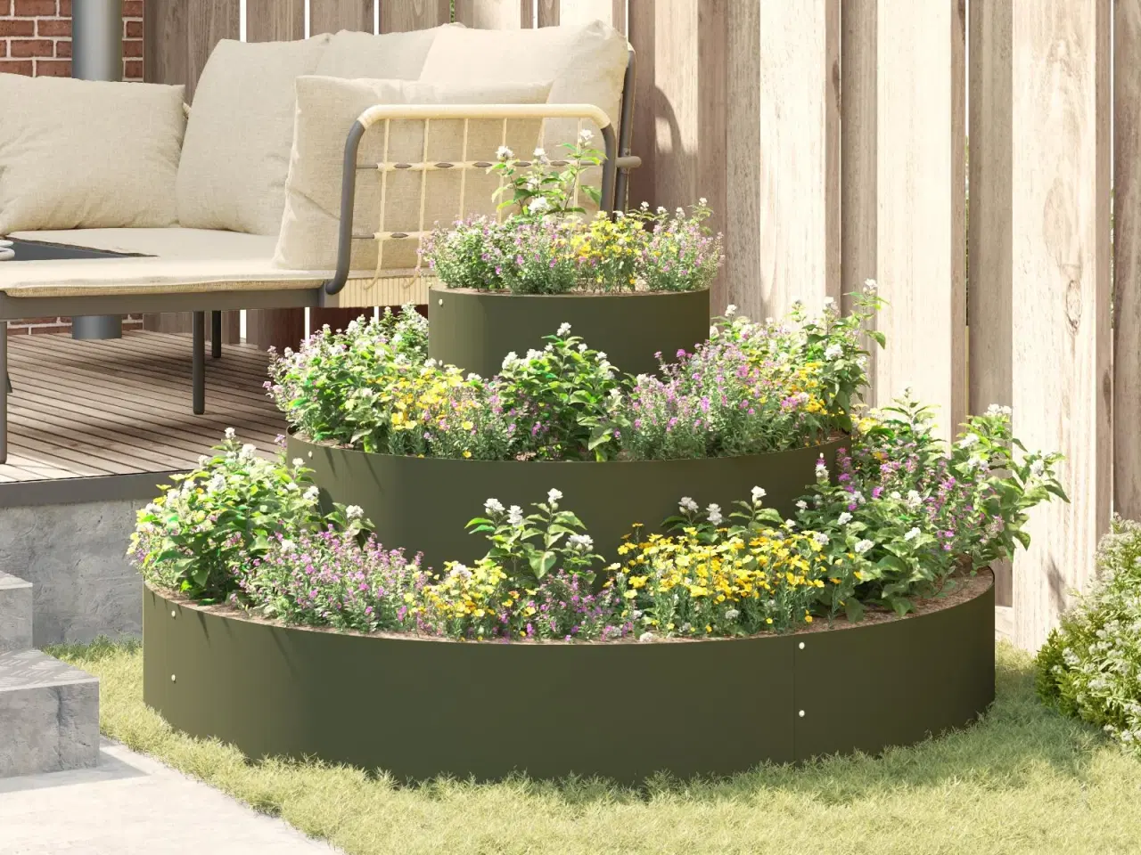 Billede 5 - Have Blomsterkrukke Olivengrøn 120 x 120 x 20 cm Stål