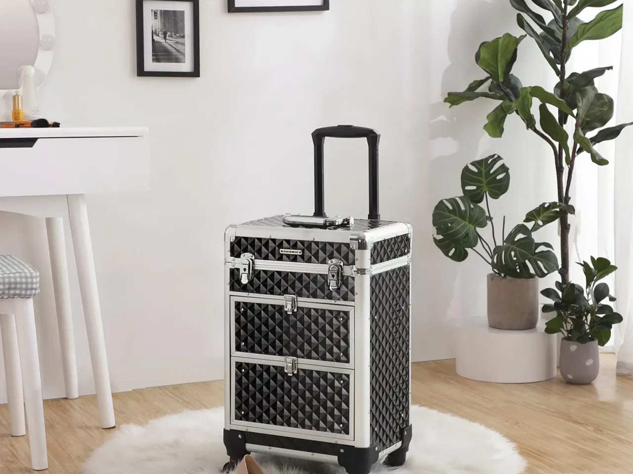 Billede 4 - Makeupkuffert på hjul låsbar, sort, 34 × 24 × 57 cm