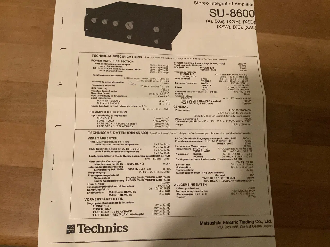 Billede 3 - Technics Receiver SU-8600 Årgang 76