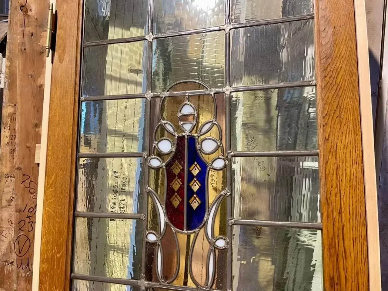 Billede 3 - Unik, fransk dør m. blyindfattede ruder og motiv