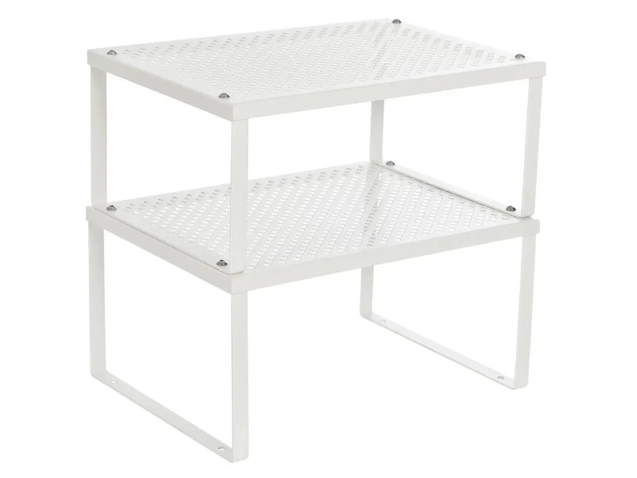 Billede 1 - Skabshylder til køkken, 4 stk. stabelbare – udvidbart sæt, hvid/sølv (UKCS01WT)