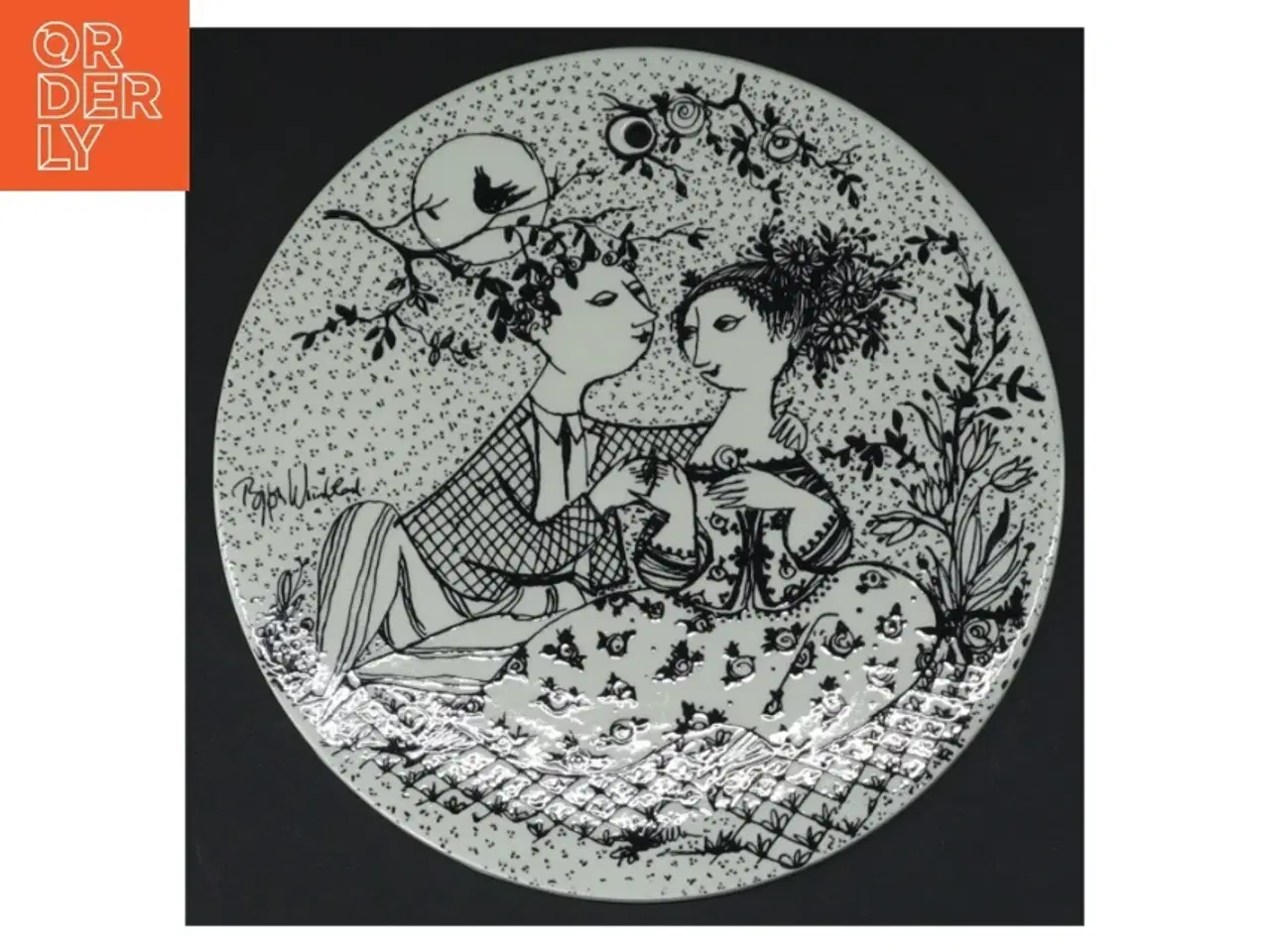 Billede 1 - Kunstnerisk porcelænsplatte fra Bjørn Wiinblad (str. Ø. 15 cm)
