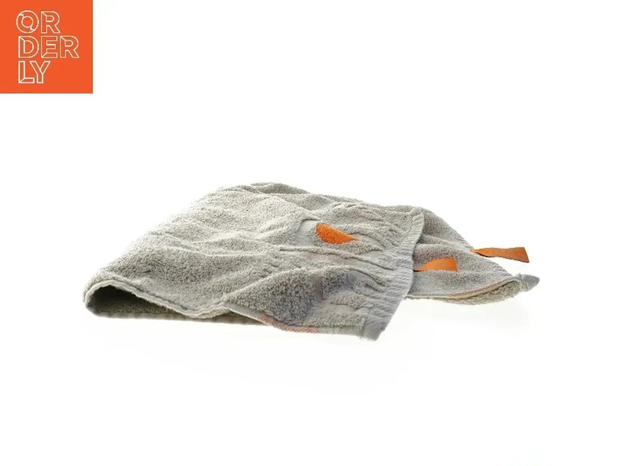Billede 3 - Gråt håndklæde med orange detaljer (str. 45x95 cm)