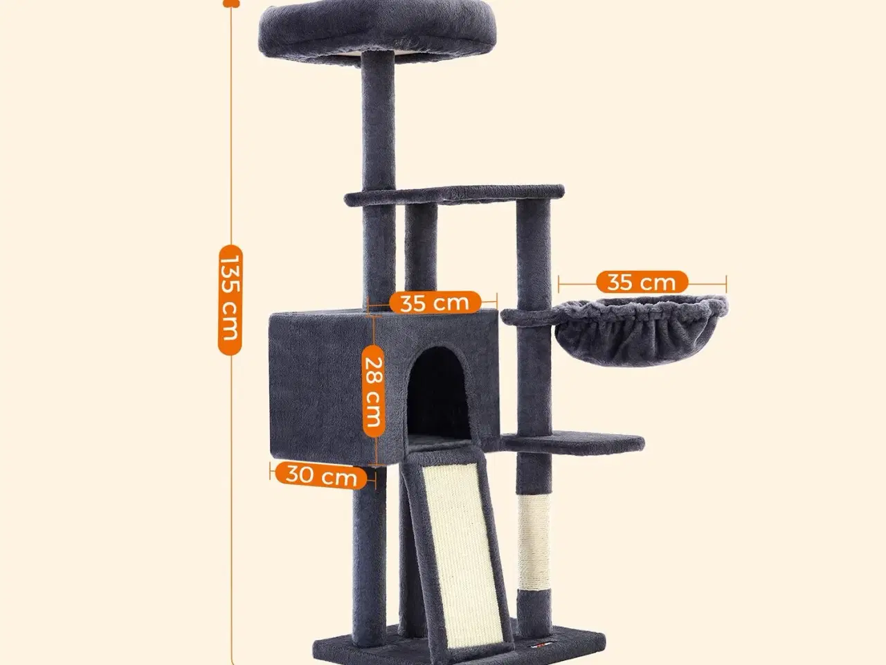 Billede 6 - Kattetræ med kradsebræt 135 cm – SONGMICS/Feandrea, mørkegrå