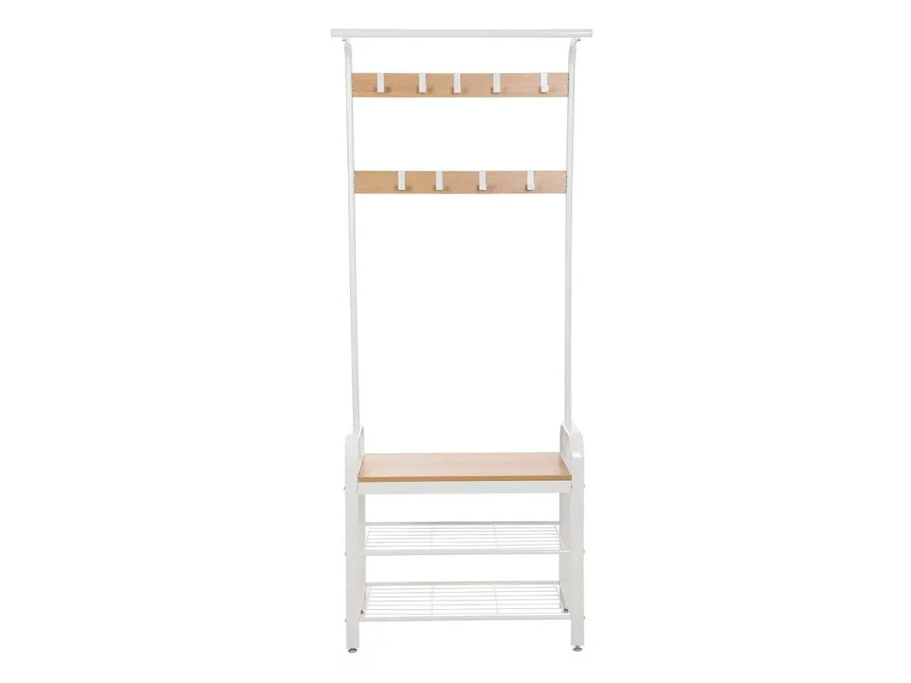 Billede 2 - Tøjstativ med bænk og skohylder 4-i-1, 72 × 33,7 × 183 cm, eg/creme, 9 aftagelige kroge og bøjlestang