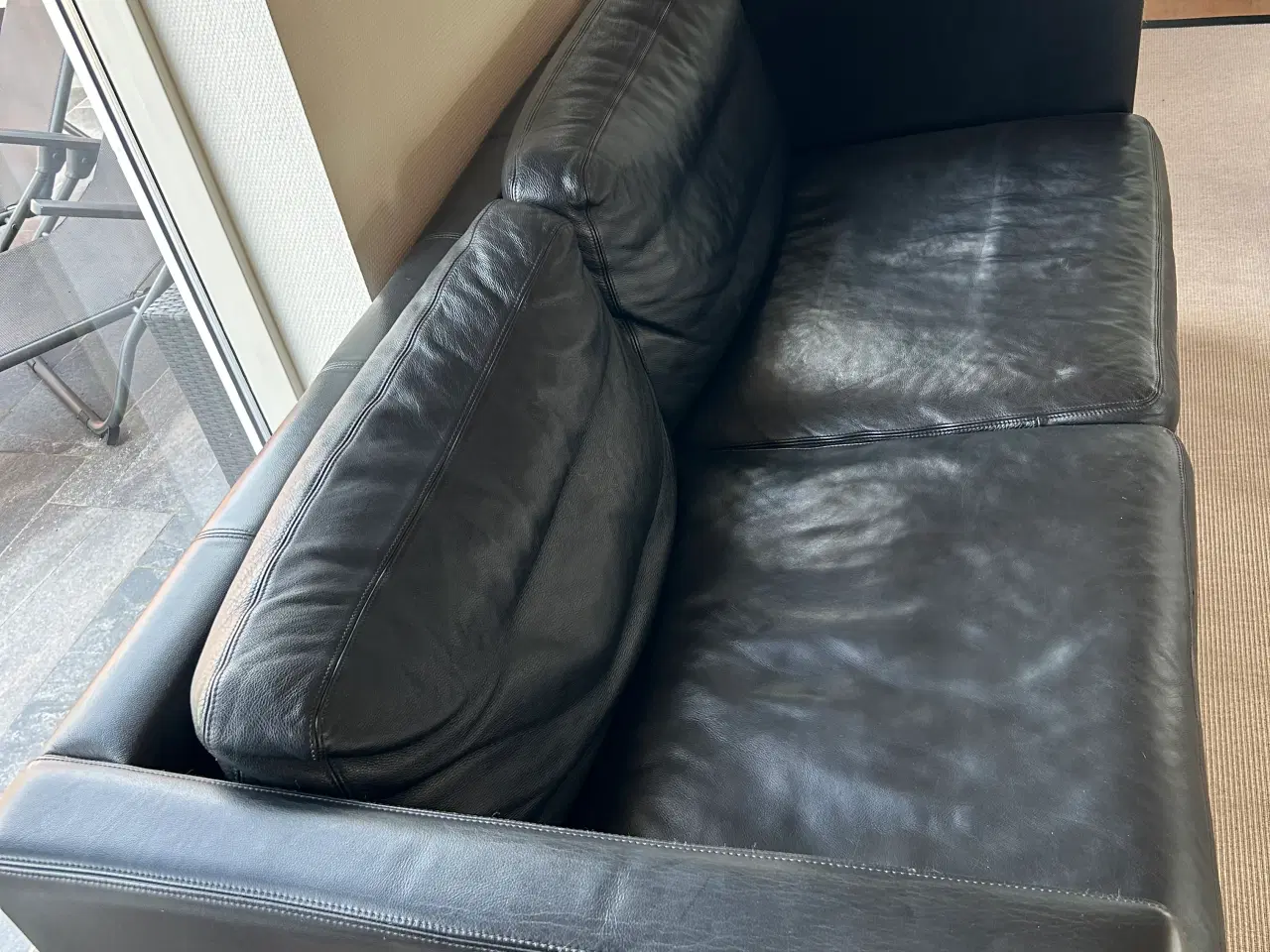 Billede 1 - Sort læder sofa gruppe