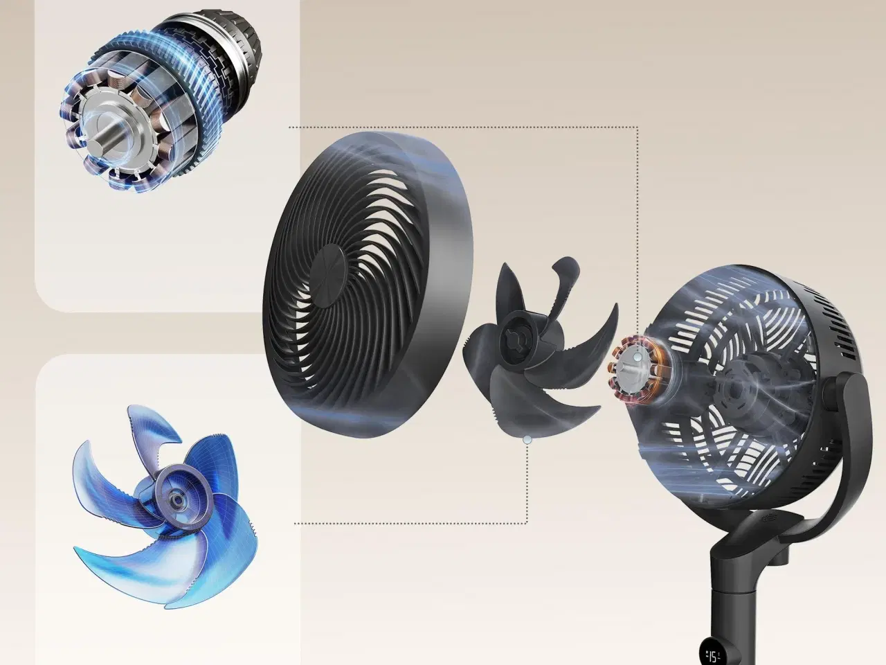 Billede 7 - Søjleventilator med fjernbetjening – højdejusterbar, 15 hastigheder, oscillation, timer, støjsvag – sort