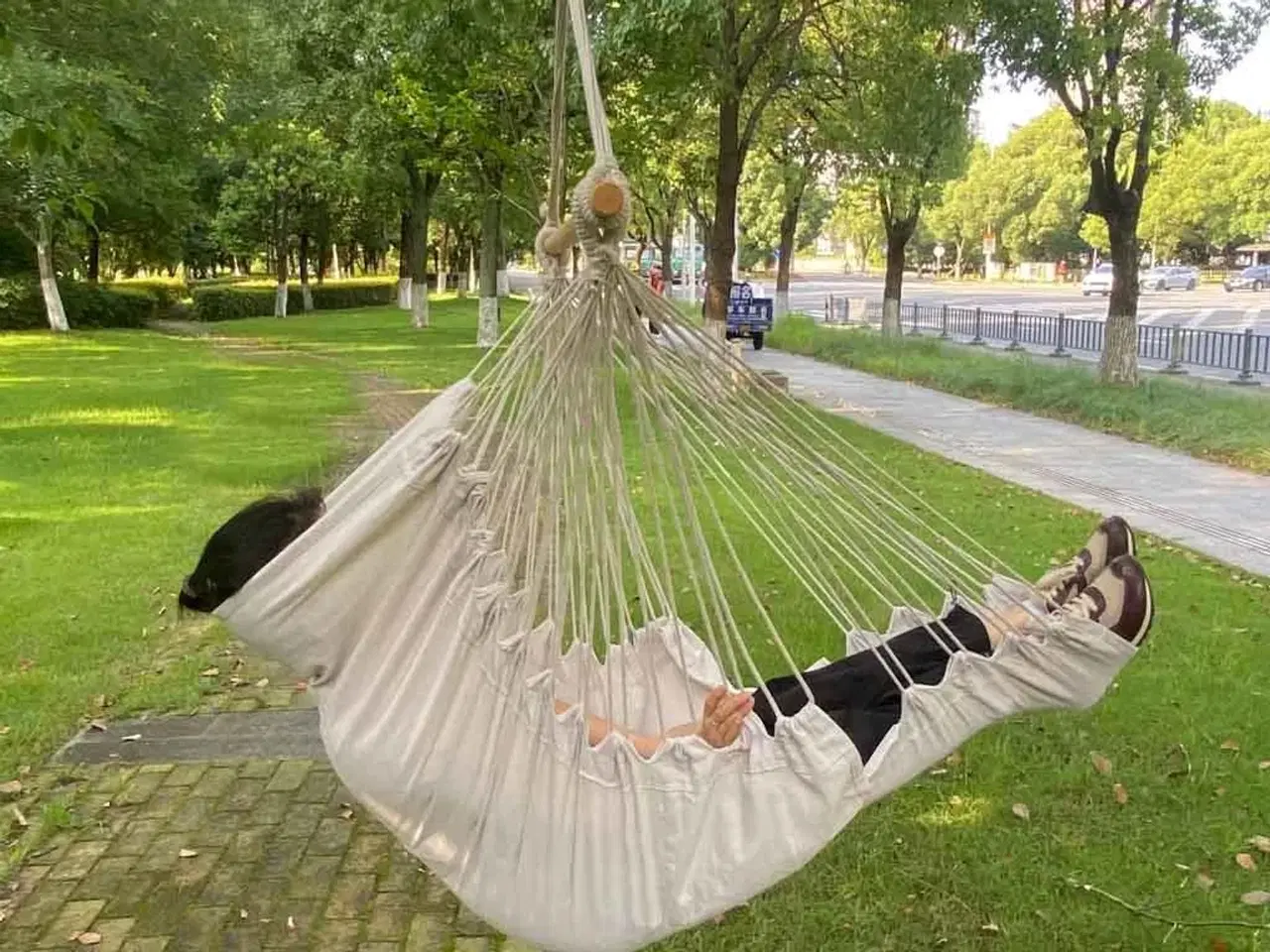 Billede 12 - Hængekøje-stol med fodstøtte – boho loungestol 130 cm, beige