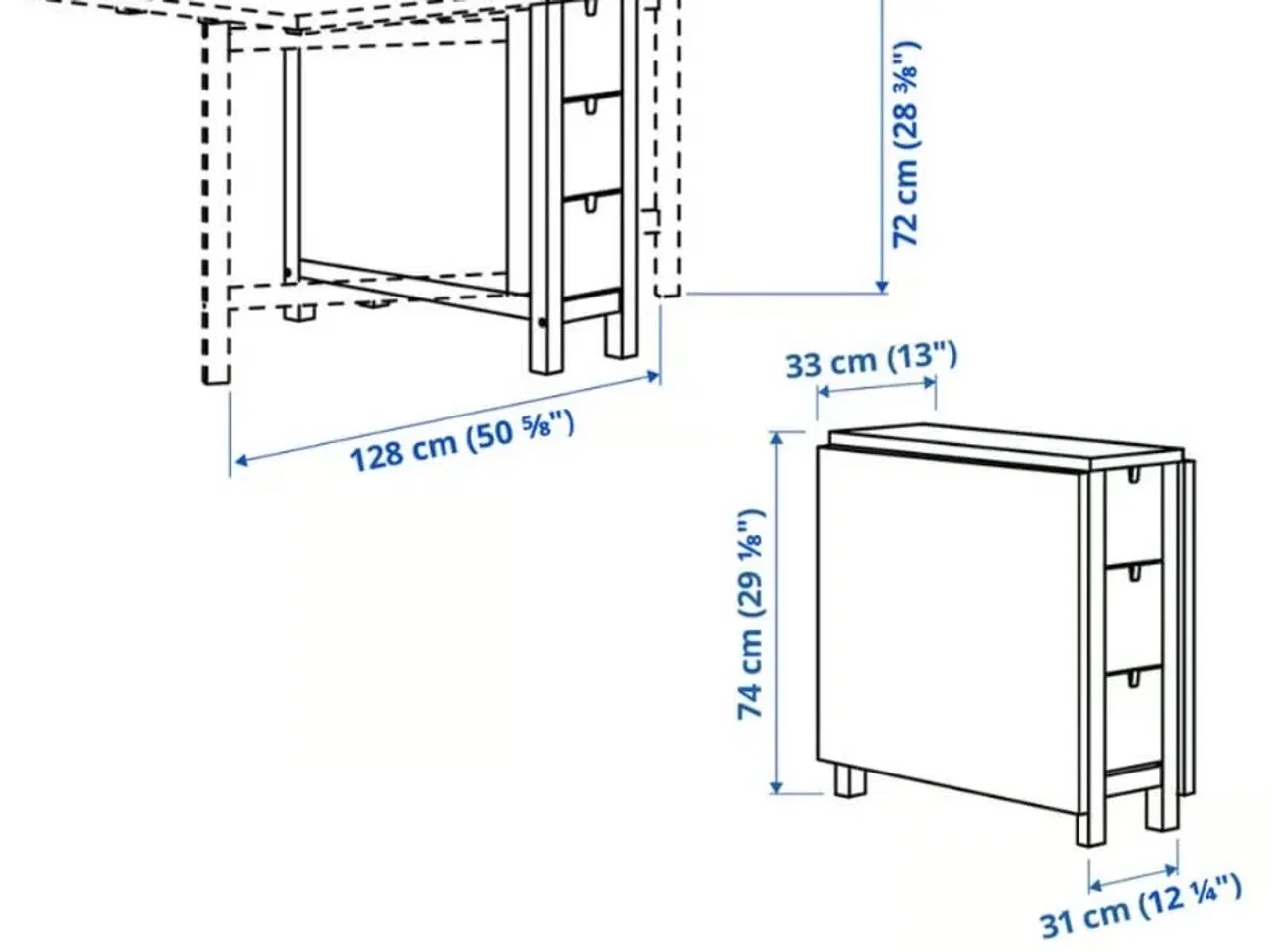 Billede 5 - Spisebord/Klapbord fra IKEA med skuffer.