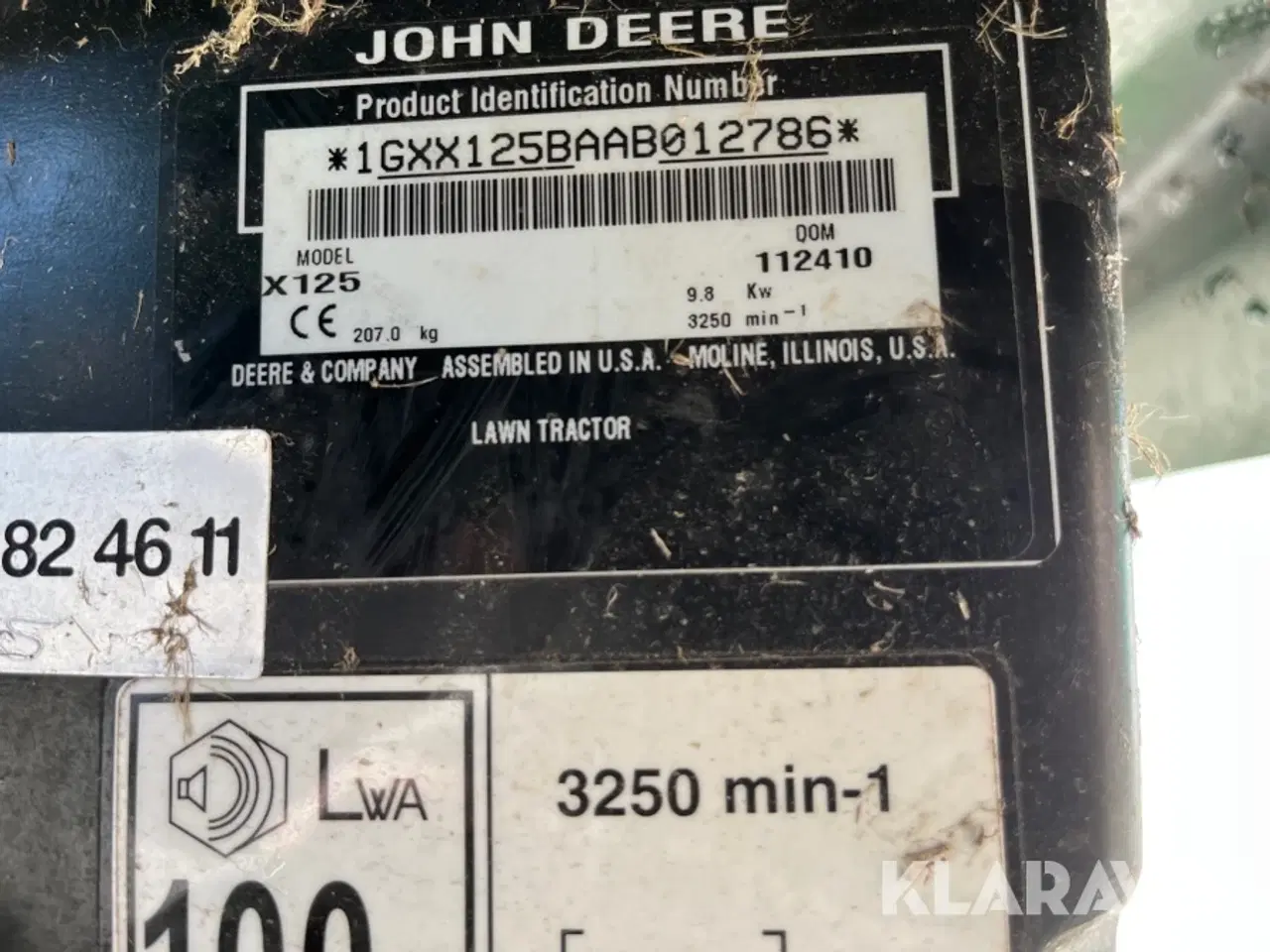 Billede 5 - Græsslåmaskine John deere X125