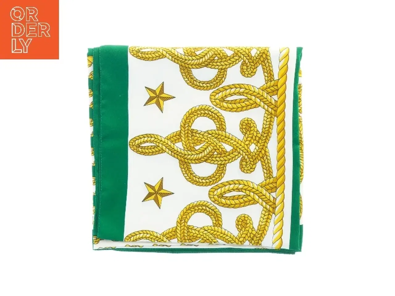 Billede 3 - Dekorativ grøn og gul mønstret dug (str. 85 x 85 cm)