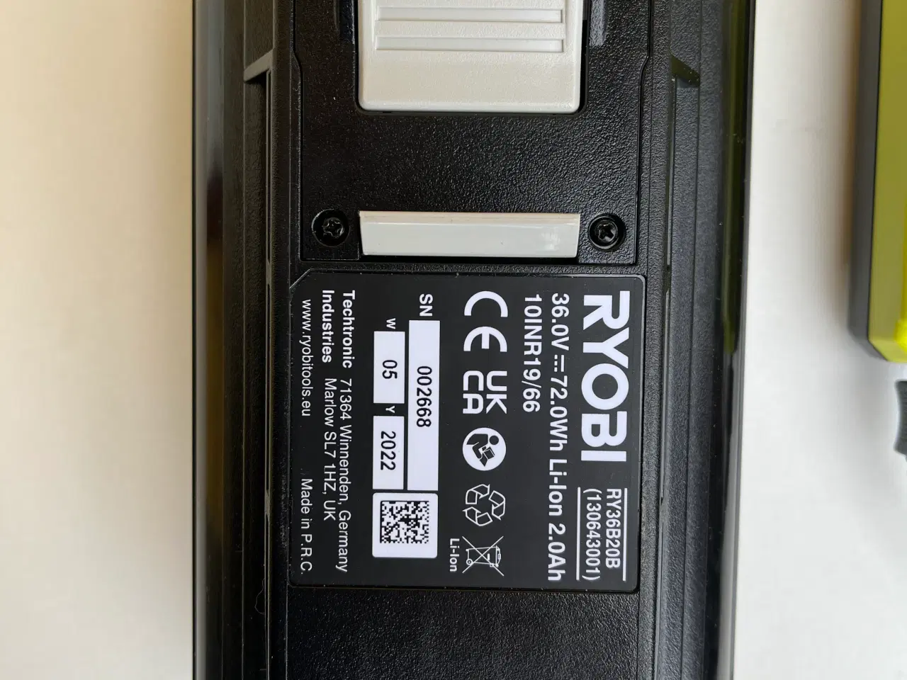 Billede 3 - Ryobi 36V 2.0Ah batteri og oplader sælges