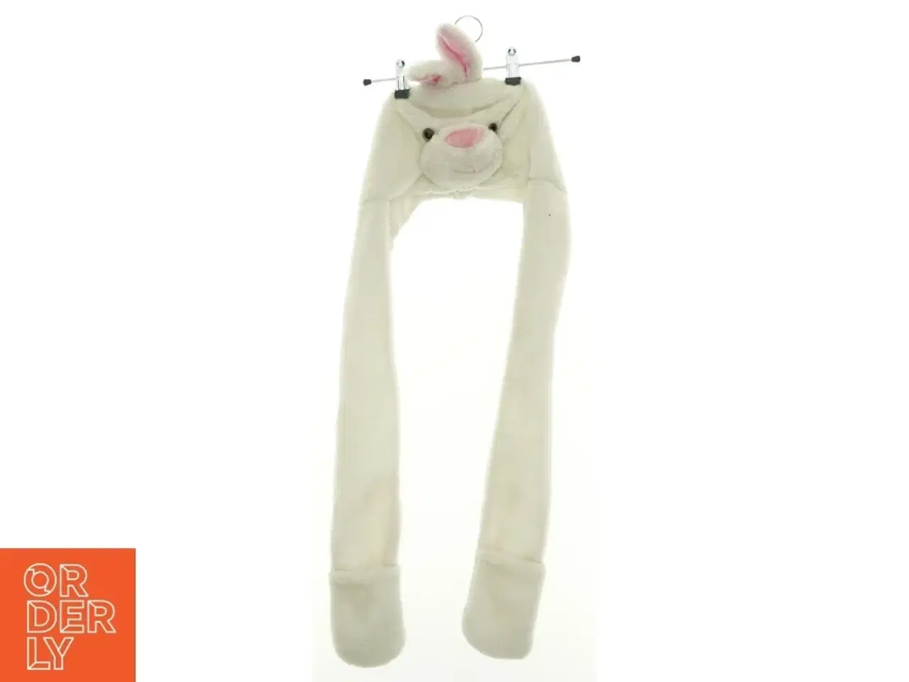 Billede 1 - Hue med indbygget halstørklæde og vanter med kanin (str. 128 cm)