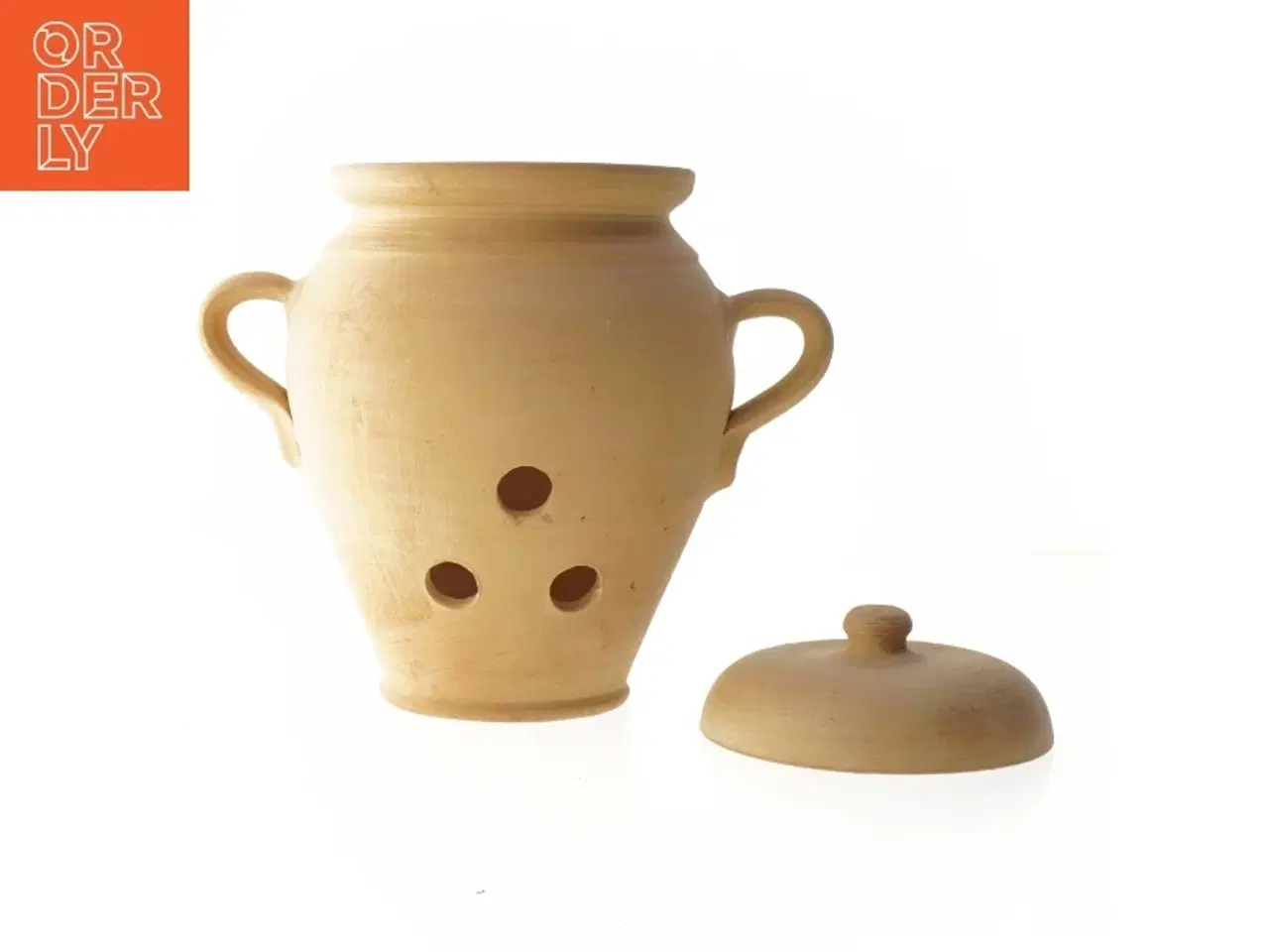 Billede 3 - Terracotta løgkrukke med låg (str. Ø 12,5 cm længde 20,5 cm)
