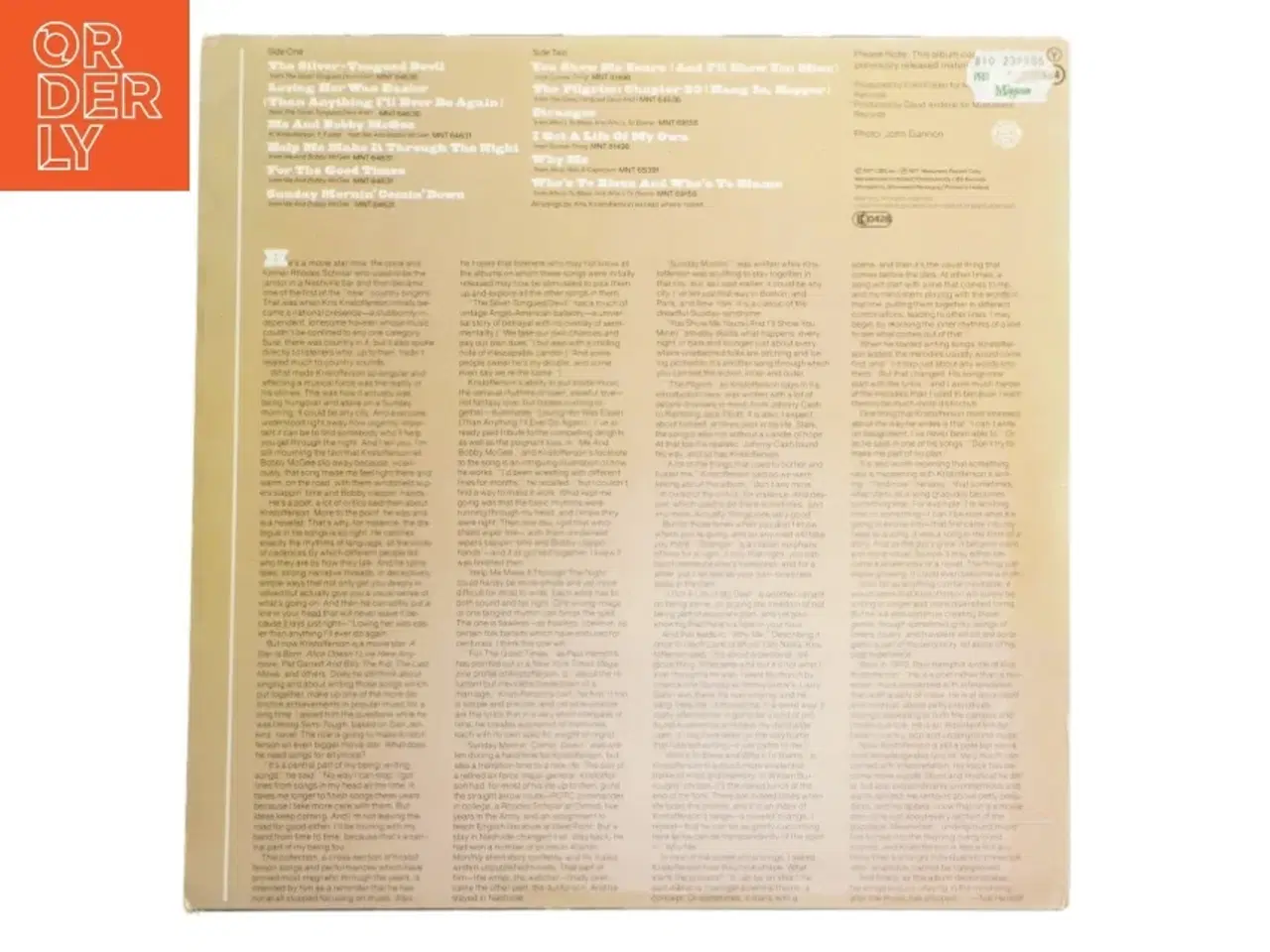 Billede 2 - Kris Kristofferson LP album fra Kris Kristofferson